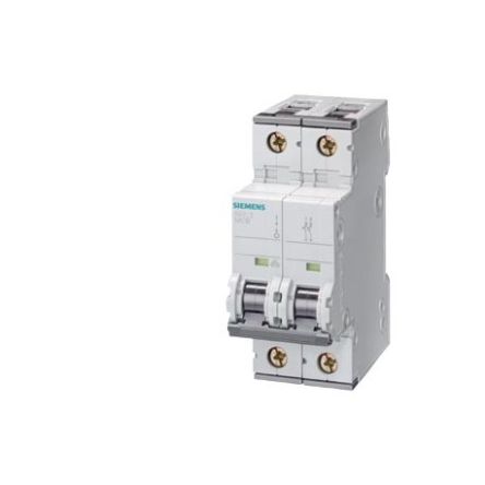Siemens Interruptor Automático 2P, 1A, Curva Tipo C, Poder De Corte 10 KA 5SY5201-7, SENTRON, Montaje En Carril DIN
