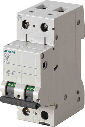 Siemens 5SL4 MCB Leitungsschutzschalter Typ D, 2-polig 3A 400V, Abschaltvermögen 10 KA SENTRON DIN-Schienen-Montage