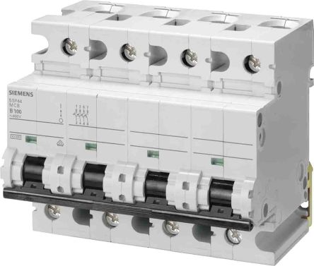 Siemens 5SP4 MCB Leitungsschutzschalter Typ D, 4-polig 100A 400V, Abschaltvermögen 10 KA SENTRON DIN-Schienen-Montage