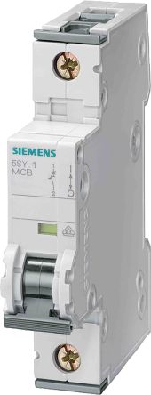 Siemens 5SY4 MCB Leitungsschutzschalter Typ D, 1-polig 300mA 400V, Abschaltvermögen 10 KA SENTRON DIN-Schienen-Montage