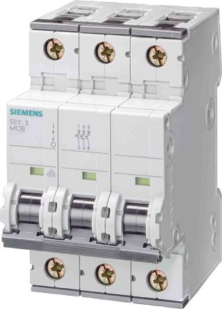 Siemens 5SY4 MCB Leitungsschutzschalter Typ D, 3-polig 13A 400V, Abschaltvermögen 10 KA SENTRON DIN-Schienen-Montage