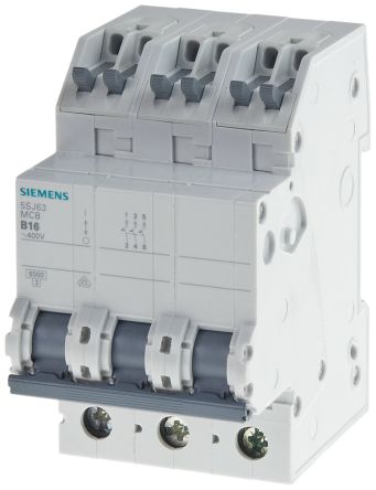 Siemens 5SJ6 MCB Leitungsschutzschalter Typ C, 3-polig 20A 400V, Abschaltvermögen 6 KA SENTRON DIN-Schienen-Montage