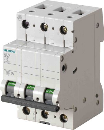 Siemens 5SL4 MCB Leitungsschutzschalter Typ C, 3-polig 500mA 400V, Abschaltvermögen 10 KA SENTRON DIN-Schienen-Montage