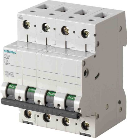 Siemens Interruptor Automático 3P+N, 2A, Curva Tipo C 5SL4602-7, SENTRON, Montaje En Carril DIN
