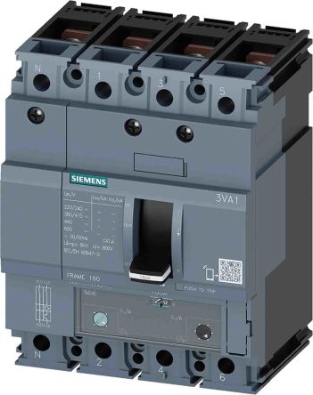 Siemens SENTRON 3VA1, Leistungsschalter MCCB 4-polig, 100A / Abschaltvermögen 36 KA 690V 600V, L. 101.6mm
