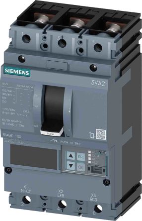 Siemens SENTRON 3VA2, Leistungsschalter MCCB 3-polig, 100A / Abschaltvermögen 55 KA 690V, L. 105mm