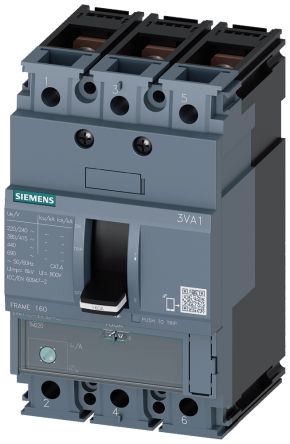 Siemens SENTRON 3VA1, Leistungsschalter MCCB 3-polig, 100A / Abschaltvermögen 25 KA 690V 500V, L. 76.2mm