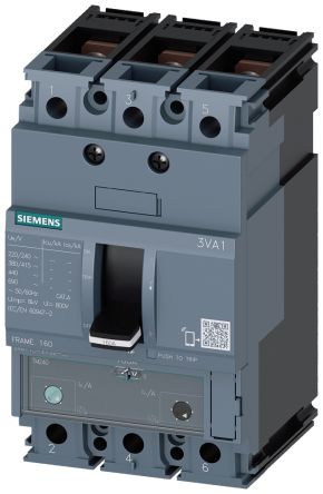 Siemens SENTRON 3VA1, Leistungsschalter MCCB 3-polig, 125A / Abschaltvermögen 25 KA 690V 500V, L. 76.2mm