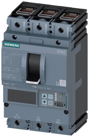 Siemens SENTRON 3VA2, Leistungsschalter MCCB 3-polig, 100A / Abschaltvermögen 85 KA 690V, L. 105mm