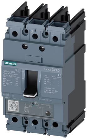 Siemens SENTRON 3VA5, Leistungsschalter MCCB 3-polig, 50A / Abschaltvermögen 65 KA 690V 500V, L. 76.2mm