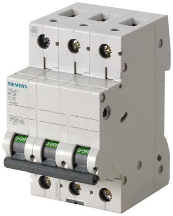 Siemens 5SL4 MCB Leitungsschutzschalter Typ B, 3-polig 6A 400V SENTRON DIN-Schienen-Montage