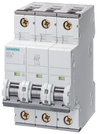 Siemens 5SY6 MCB Leitungsschutzschalter Typ B, 3-polig 63A 400V, Abschaltvermögen 5 KA SENTRON DIN-Schienen-Montage