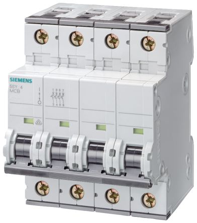 Siemens 5SY7 MCB Leitungsschutzschalter Typ C, 4-polig 10A 400V, Abschaltvermögen 5 KA SENTRON DIN-Schienen-Montage