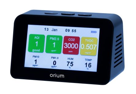 Orium Quaelis 34 Air Quality Meter For CO2, Humidity, Particulate Matter, Temperature, TVOC, +50°C Max, 90%RH Max