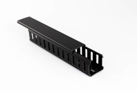 Beta Duct 909 Black Slotted Panel Trunking - Open Slot, W75 Mm X D75mm, L2m, PVC