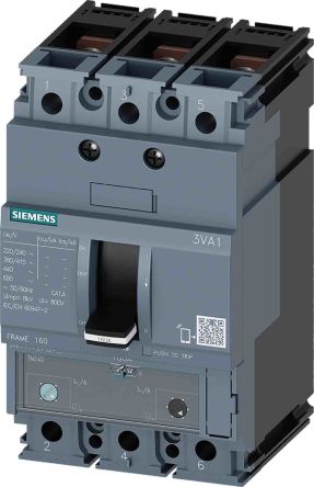 Siemens SENTRON 3VA1, Leistungsschalter MCCB 3-polig, 100A / Abschaltvermögen 70 KA 690V 500V, L. 76.2mm