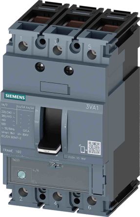 Siemens SENTRON 3VA1, Leistungsschalter MCCB 3-polig, 80A / Abschaltvermögen 55 KA 690V 500V, L. 76.2mm