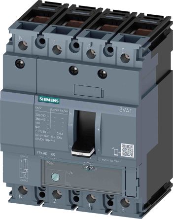 Siemens SENTRON 3VA1, Leistungsschalter MCCB 4-polig, 16A / Abschaltvermögen 36 KA 690V 600V, Fest, L. 130mm