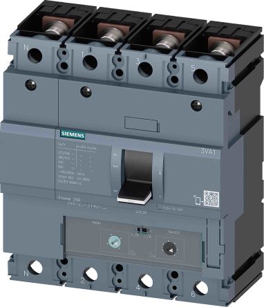 Siemens SENTRON 3VA1, Leistungsschalter MCCB 4-polig, 200A / Abschaltvermögen 55 KA 690V, Fest, L. 158mm