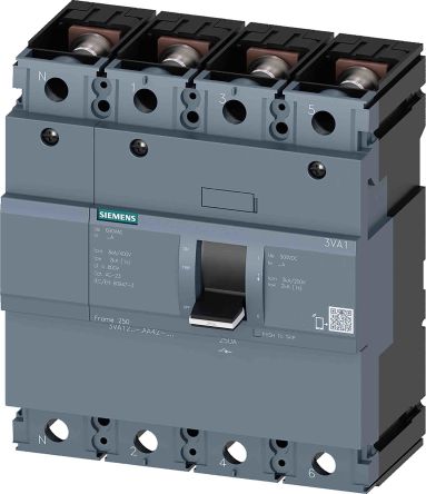 Siemens SENTRON 3VA1, Leistungsschalter MCCB 4-polig, 250A 690V, Fest