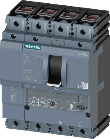 Siemens SENTRON 3VA2, Leistungsschalter MCCB 4-polig, 100A / Abschaltvermögen 55 KA 690V, Fest
