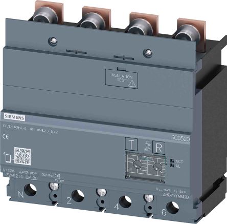 Siemens Interrupteur Différentiel 3VA9, 4 Pôles, 250A, Type A