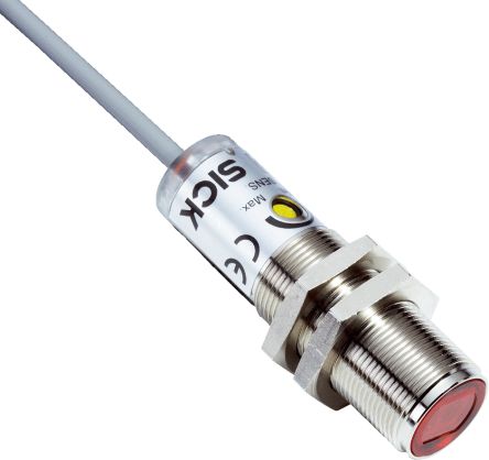 Sick V180-2 Zylindrisch Optischer Sensor, Hintergrundunterdrückung, Bereich 10 Mm → 350 Mm, NPN Ausgang,