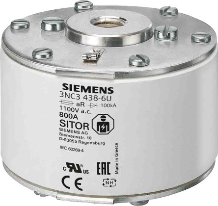 Siemens 800A Size NH3 Square Body Flush End Contacts Fuse, AR, 1.1kV