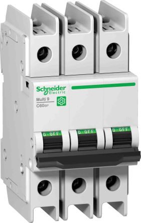 Schneider Electric Interruptor Automático 3P, 1A, Curva Tipo C, Poder De Corte 15 KA M9F42301, Multi 9, Montaje En Carril DIN
