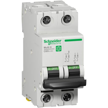 Schneider Electric C60H-DC Haushalts-MCB Leitungsschutzschalter Typ C, 2-polig 63A, Abschaltvermögen 15 KA Multi 9