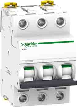 Schneider Electric Interruptor Automático 3P, 25A, Curva Tipo Z, Poder De Corte 20 KA, 15 KA IC60L, Acti 9, Montaje En Carril DIN
