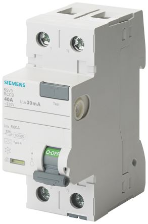 Siemens 5sV3 RCCB, 2-polig, 40A, 30mA Typ A SENTRON 230V Ac