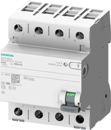 Siemens 5sV3 RCCB, 4-polig, 63A, 30mA SENTRON 400V Ac