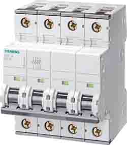 Siemens Interruptor Automático 4P, 8A, Curva Tipo D, Poder De Corte 5 KA 5SY4408-8, SENTRON, Montaje En Carril DIN