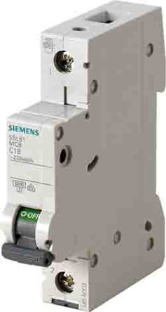 Siemens Interruptor Automático 1P, 500mA, Curva Tipo C 5SL6105-7, SENTRON, Montaje En Carril DIN