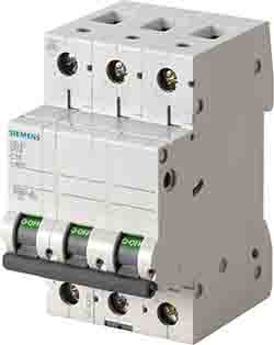 Siemens 5SL6 MCB Leitungsschutzschalter Typ C, 3-polig 1.6A 400V SENTRON DIN-Schienen-Montage