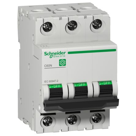 Schneider Electric Interruptor Automático 3P, 20A, Curva Tipo C, Poder De Corte 10 KA, Multi 9, Montaje En Carril DIN