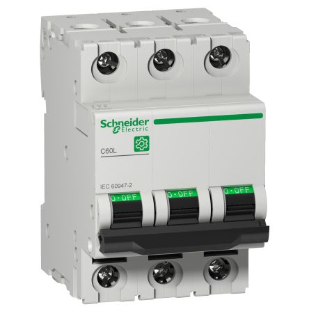 Schneider Electric Disjoncteur C60L 3P, 6A, Pouvoir De Coupure 25 KA, Montage Rail DIN