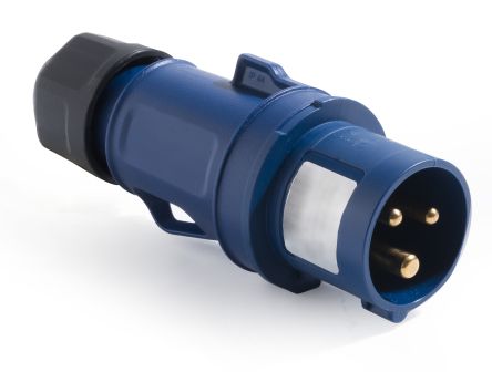 RS PRO Leistungssteckverbinder Stecker Blau 2P + E, 200 → 250 V / 16A, Kabelmontage IP44