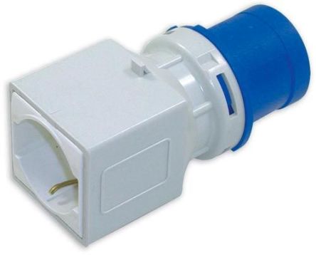 RS PRO Adaptador Para Conector De Potencia Industrial, Formato 2P + E, Orientación Recto, Azul, 230 V, 16A, IP20