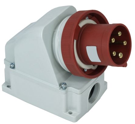 RS PRO Conector De Potencia Industrial, Formato 3P + N + E, Orientación Recto, Rojo, 380 → 415 V., 63A, IP67