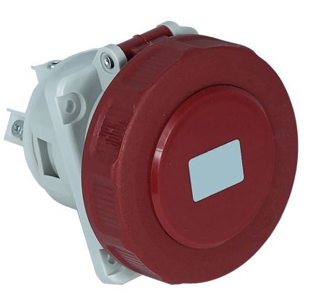 RS PRO IP67 Red Panel Mount 3P + E Angled Industrial Power Socket, Rated At 63A, 380 → 415 V