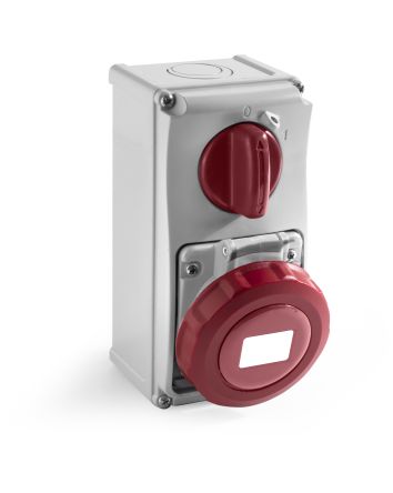 RS PRO IP67 Red Wall Mount 3P + E Vertical Industrial Power Socket, Rated At 32A, 400 V