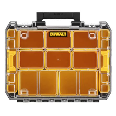 DeWALT 零件收纳盒, 10储物格, 440mm x 119mm x 332mm, 可调储物格, PC, 黄色