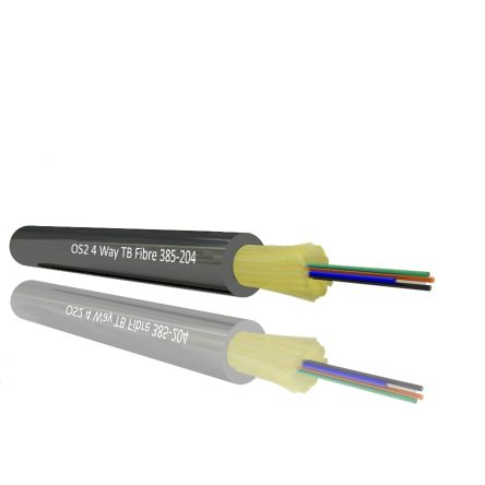 RS PRO Cable De Fibra óptica OS2 De 4 Núcleos, Long. 100m, Funda Libre De Halógenos Y Bajo Nivel De Humo Negro