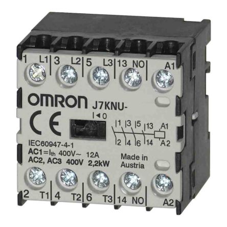 Omron Contactor, 110 VAC Coil, 3-Pole, 5 A, 2.2 KW, 3NO + 1NC