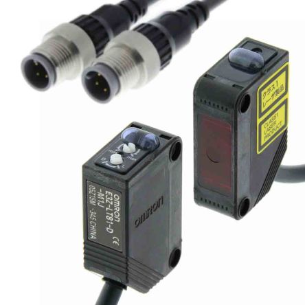 Omron E3Z Kubisch Optischer Sensor, Durchgangsstrahl, Bereich 60 M, PNP Ausgang, M12-Steckverbinder