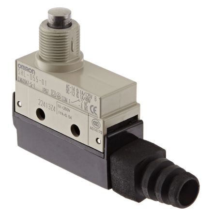 Omron Plunger Limit Switch, NO/NC, IP67, SPDT, Zinc Housing, 125V Ac Ac Max, 0.1A Max