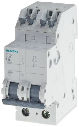 Siemens 5SJ6 MCB Leitungsschutzschalter Typ C, 2-polig 13A, Abschaltvermögen 5 KA SENTRON DIN-Schienen-Montage