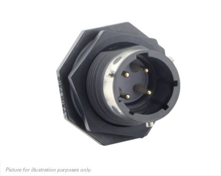 Souriau Circular Connector, 4 Contacts, Panel Mount, IP68, IP69K, UTGX Series